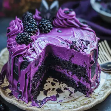 Blackberry Velvet Gothic Cake Recipe taken with iphone 15 pro max --iw 2 --ar 4:5 --v 6.1 --raw