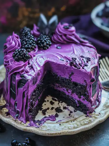 Blackberry Velvet Gothic Cake Recipe taken with iphone 15 pro max --iw 2 --ar 4:5 --v 6.1 --raw