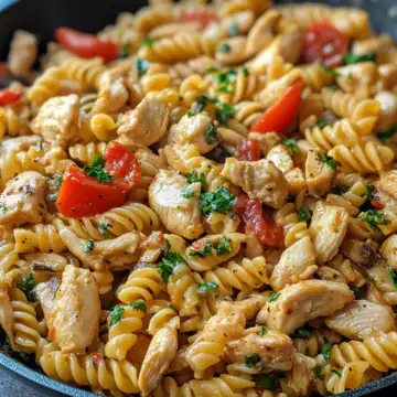 Cheesy Cajun Garlic Chicken Rotini Skillet Recipe taken with iphone 15 pro max --iw 2 --ar 4:5 --v 6.1 --raw