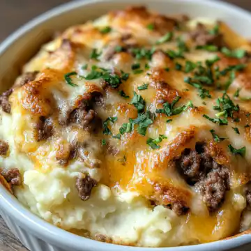 Cheesy Ground Beef-Stuffed Mashed Potatoes Recipe taken with iphone 15 pro max --iw 2 --ar 4:5 --v 6.1 --raw
