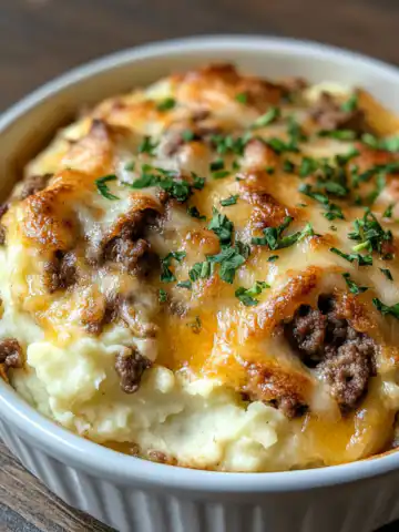 Cheesy Ground Beef-Stuffed Mashed Potatoes Recipe taken with iphone 15 pro max --iw 2 --ar 4:5 --v 6.1 --raw