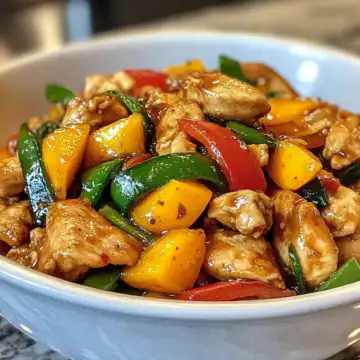 Chinese Style Mango Chicken Stir Fry Recipe taken with iphone 15 pro max --iw 2 --ar 4:5 --v 6.1 --raw