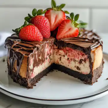 Chocolate Strawberry Swirl Cheesecake Recipe taken with iphone 15 pro max --iw 2 --ar 4:5 --v 6.1 --raw
