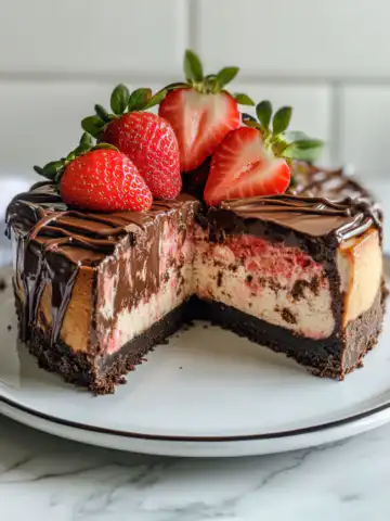 Chocolate Strawberry Swirl Cheesecake Recipe taken with iphone 15 pro max --iw 2 --ar 4:5 --v 6.1 --raw