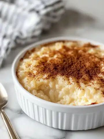 Condensed Milk Baked Rice Pudding Recipe taken with iphone 15 pro max --iw 2 --ar 4:5 --v 6.1 --raw