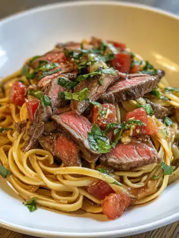 Cowboy Butter Steak Linguine Recipe taken with iphone 15 pro max --iw 2 --ar 4:5 --v 6.1 --raw