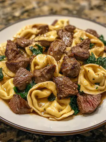 Cracked Garlic Steak Tortellini Recipe taken with iphone 15 pro max --iw 2 --ar 4:5 --v 6.1 --raw