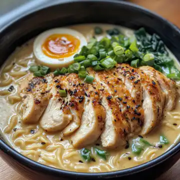 Creamy Garlic Chicken Ramen Recipe taken with iphone 15 pro max --iw 2 --ar 4:5 --v 6.1 --raw