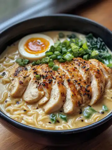 Creamy Garlic Chicken Ramen Recipe taken with iphone 15 pro max --iw 2 --ar 4:5 --v 6.1 --raw