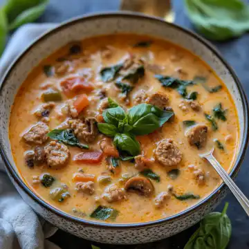 Creamy Italian Sausage Soup Recipe taken with iphone 15 pro max --iw 2 --ar 4:5 --v 6.1 --raw