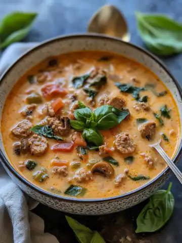Creamy Italian Sausage Soup Recipe taken with iphone 15 pro max --iw 2 --ar 4:5 --v 6.1 --raw
