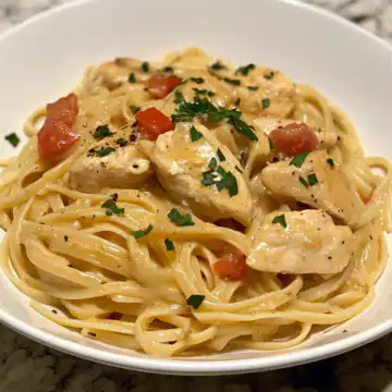 Creamy One Pot Cajun Chicken Linguine Recipe taken with iphone 15 pro max --iw 2 --ar 4:5 --v 6.1 --raw