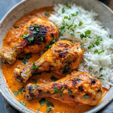 Creamy Paprika Chicken Drumsticks with Steamed Rice Recipe taken with iphone 15 pro max --iw 2 --ar 4:5 --v 6.1 --raw