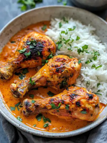 Creamy Paprika Chicken Drumsticks with Steamed Rice Recipe taken with iphone 15 pro max --iw 2 --ar 4:5 --v 6.1 --raw