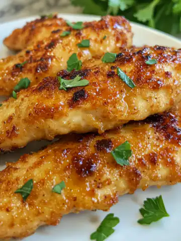 Crispy Air Fryer Honey Butter Garlic Chicken Tenders Recipe taken with iphone 15 pro max --iw 2 --ar 4:5 --v 6.1 --raw