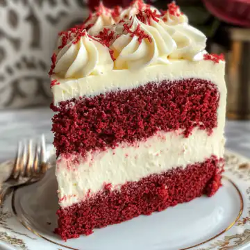 Decadent Red Velvet Cheesecake Layer Cake Recipe taken with iphone 15 pro max --iw 2 --ar 4:5 --v 6.1 --raw