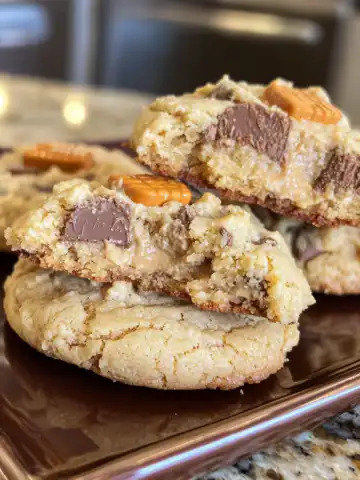 Easy Gooey Reese's Cheesecake Cookies Recipe taken with iphone 15 pro max --iw 2 --ar 4:5 --v 6.1 --raw