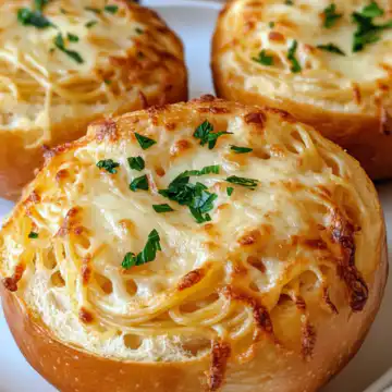 Easy Spaghetti Garlic Bread Bowls Recipe taken with iphone 15 pro max --iw 2 --ar 4:5 --v 6.1 --raw