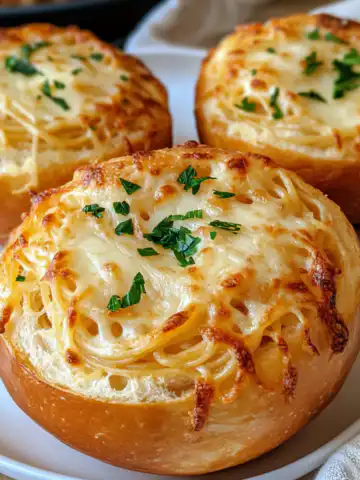Easy Spaghetti Garlic Bread Bowls Recipe taken with iphone 15 pro max --iw 2 --ar 4:5 --v 6.1 --raw
