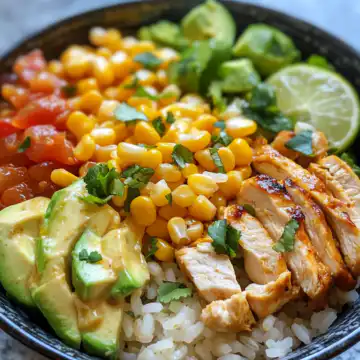 Easy Street Corn Chicken Rice Bowl Recipe taken with iphone 15 pro max --iw 2 --ar 4:5 --v 6.1 --raw