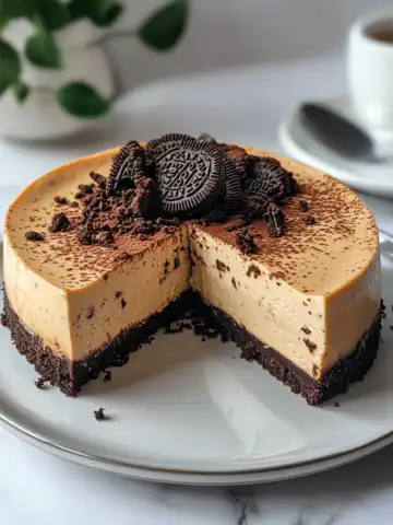 Espresso Cheesecake with Oreo Crust Recipe taken with iphone 15 pro max --iw 2 --ar 4:5 --v 6.1 --raw