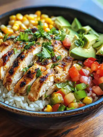 Flavorful Street Corn Chicken Rice Bowl Recipe taken with iphone 15 pro max --iw 2 --ar 4:5 --v 6.1 --raw