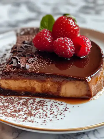French Chocolate Flan Recipe taken with iphone 15 pro max --iw 2 --ar 4:5 --v 6.1 --raw