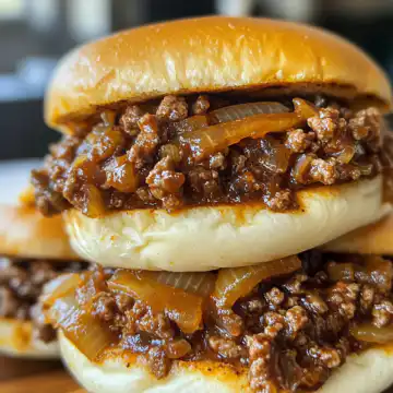 French Onion Beef Sloppy Joes Recipe taken with iphone 15 pro max --iw 2 --ar 4:5 --v 6.1 --raw