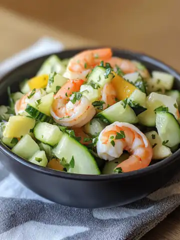 Fresh Cucumber Shrimp Salad Recipe taken with iphone 15 pro max --iw 2 --ar 4:5 --v 6.1 --raw