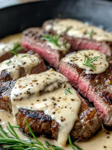 Garlic Butter Steak with Parmesan Cream Sauce Recipe taken with iphone 15 pro max --iw 2 --ar 4:5 --v 6.1 --raw