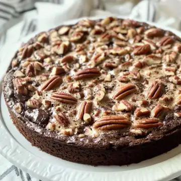 Gooey Chocolate Pecan Cake Recipe taken with iphone 15 pro max --iw 2 --ar 4:5 --v 6.1 --raw