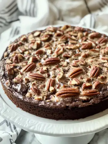 Gooey Chocolate Pecan Cake Recipe taken with iphone 15 pro max --iw 2 --ar 4:5 --v 6.1 --raw