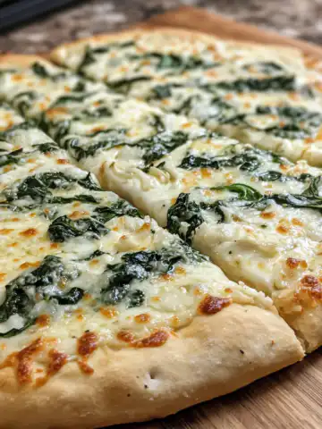Greek Roasted Garlic Spinach White Pizza Recipe taken with iphone 15 pro max --iw 2 --ar 4:5 --v 6.1 --raw