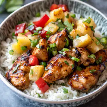 Hawaiian Chicken with Coconut Rice Recipe taken with iphone 15 pro max --iw 2 --ar 4:5 --v 6.1 --raw