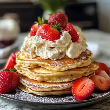 Heavenly Strawberry Cheesecake Pancakes Recipe taken with iphone 15 pro max --iw 2 --ar 4:5 --v 6.1 --raw