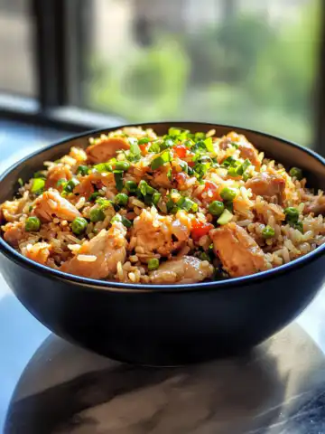 High Protein Crispy Garlic Chicken Fried Rice Recipe taken with iphone 15 pro max --iw 2 --ar 4:5 --v 6.1 --raw