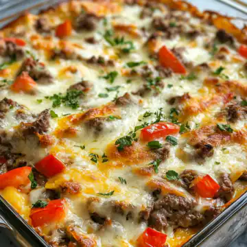 High Protein Low Carb Philly Cheesesteak Casserole Recipe taken with iphone 15 pro max --iw 2 --ar 4:5 --v 6.1 --raw
