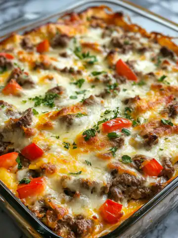 High Protein Low Carb Philly Cheesesteak Casserole Recipe taken with iphone 15 pro max --iw 2 --ar 4:5 --v 6.1 --raw
