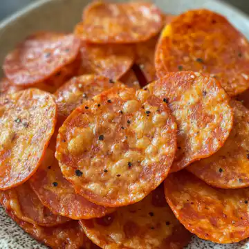 Homemade Pepperoni and Cheese Crisps Recipe taken with iphone 15 pro max --iw 2 --ar 4:5 --v 6.1 --raw