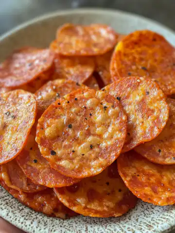 Homemade Pepperoni and Cheese Crisps Recipe taken with iphone 15 pro max --iw 2 --ar 4:5 --v 6.1 --raw