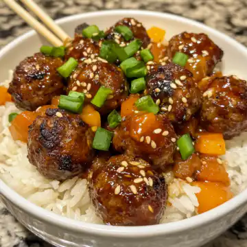 Korean BBQ Meatball Rice Bowls Recipe taken with iphone 15 pro max --iw 2 --ar 4:5 --v 6.1 --raw