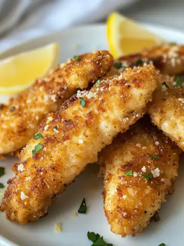 Lemon Garlic Parmesan Chicken Tenders Recipe taken with iphone 15 pro max --iw 2 --ar 4:5 --v 6.1 --raw