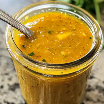 Mango Habanero Honey Garlic Sauce Recipe taken with iphone 15 pro max --iw 2 --ar 4:5 --v 6.1 --raw