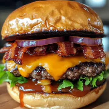 Maple Bourbon BBQ Bacon Burger Recipe taken with iphone 15 pro max --iw 2 --ar 4:5 --v 6.1 --raw