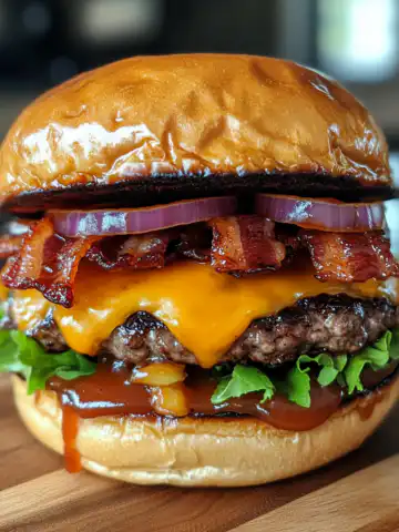 Maple Bourbon BBQ Bacon Burger Recipe taken with iphone 15 pro max --iw 2 --ar 4:5 --v 6.1 --raw