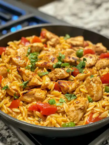 One Pot Cajun Chicken Alfredo Orzo Recipe taken with iphone 15 pro max --iw 2 --ar 4:5 --v 6.1 --raw