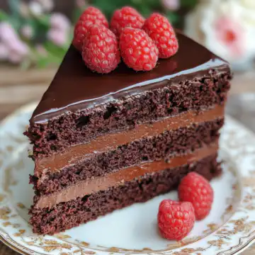 Perfect Chocolate Raspberry Truffle Cake Recipe taken with iphone 15 pro max --iw 2 --ar 4:5 --v 6.1 --raw