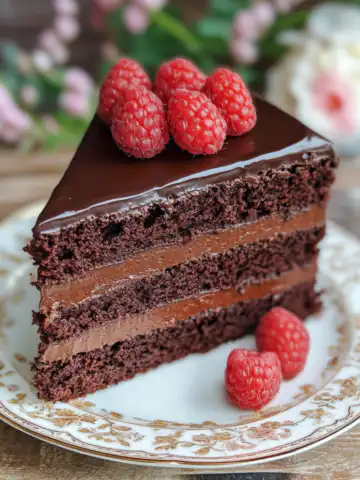 Perfect Chocolate Raspberry Truffle Cake Recipe taken with iphone 15 pro max --iw 2 --ar 4:5 --v 6.1 --raw