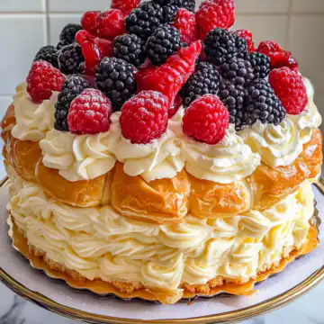 Puff Pastry Berry Cream Cake Recipe taken with iphone 15 pro max --iw 2 --ar 4:5 --v 6.1 --raw
