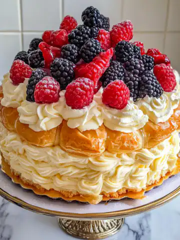 Puff Pastry Berry Cream Cake Recipe taken with iphone 15 pro max --iw 2 --ar 4:5 --v 6.1 --raw